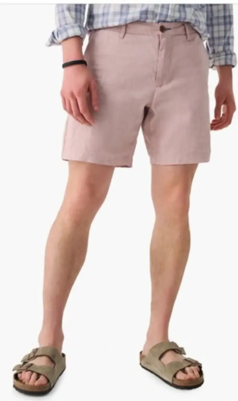 Faherty Men's Linen Chino Shorts Size 32 Pink Flat Front High Rise Cotton Blend